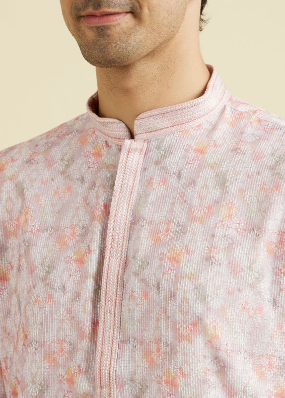 Manyavar Men Glamorous Pink Kurta Pajama Ensemble