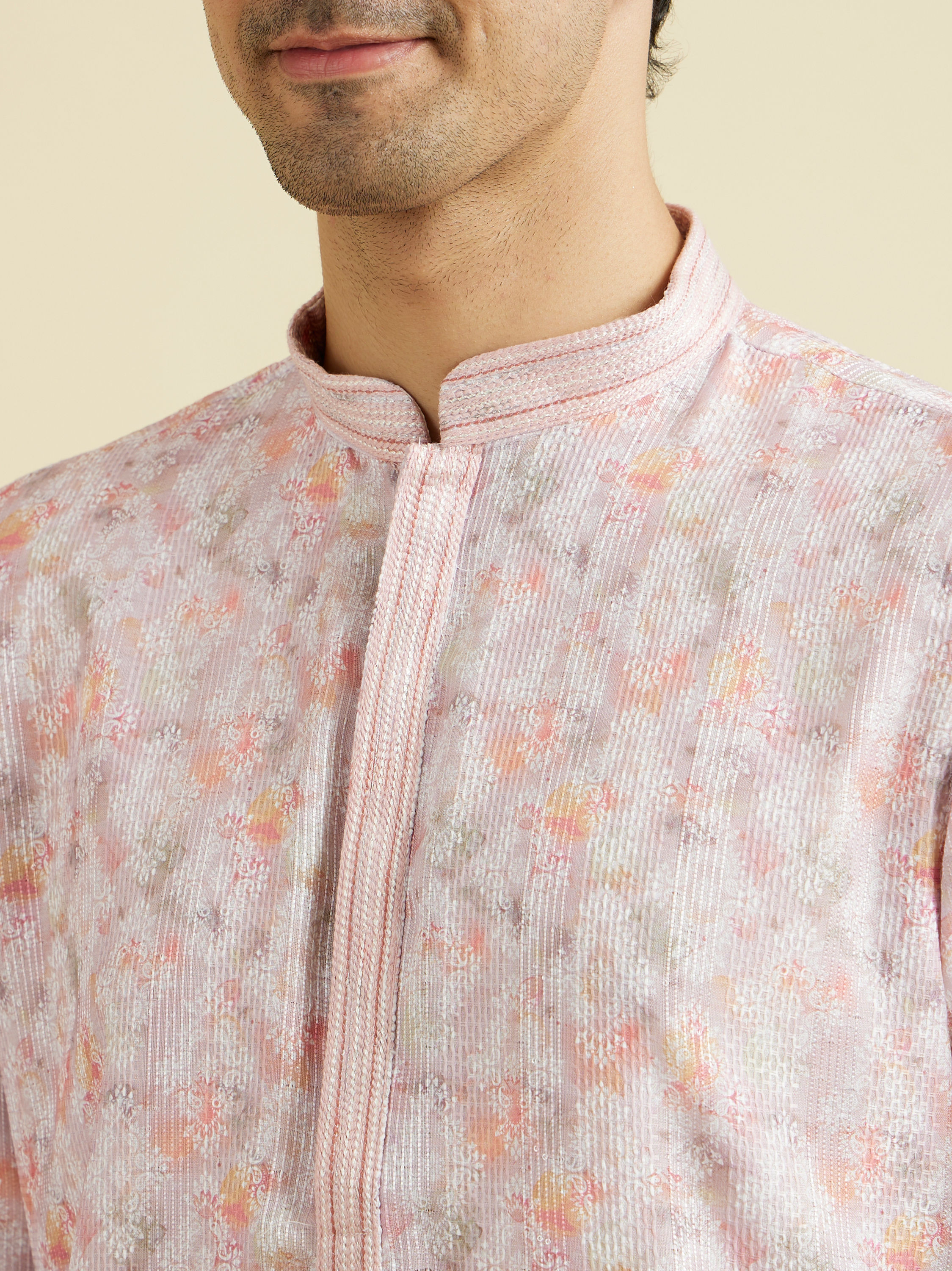 Manyavar Men Glamorous Pink Kurta Pajama Ensemble