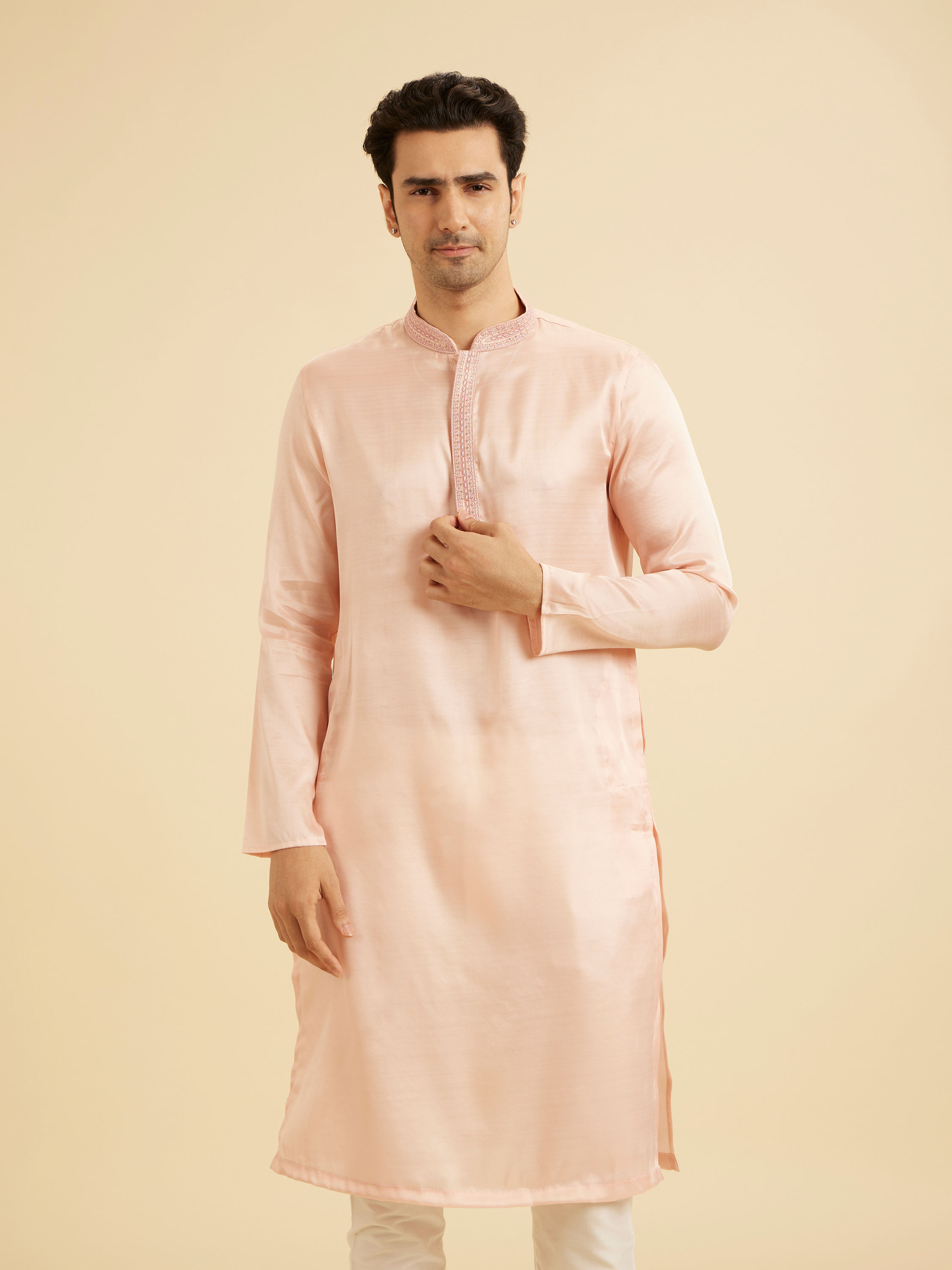 Manyavar Men Peach Elegance Kurta Pajama