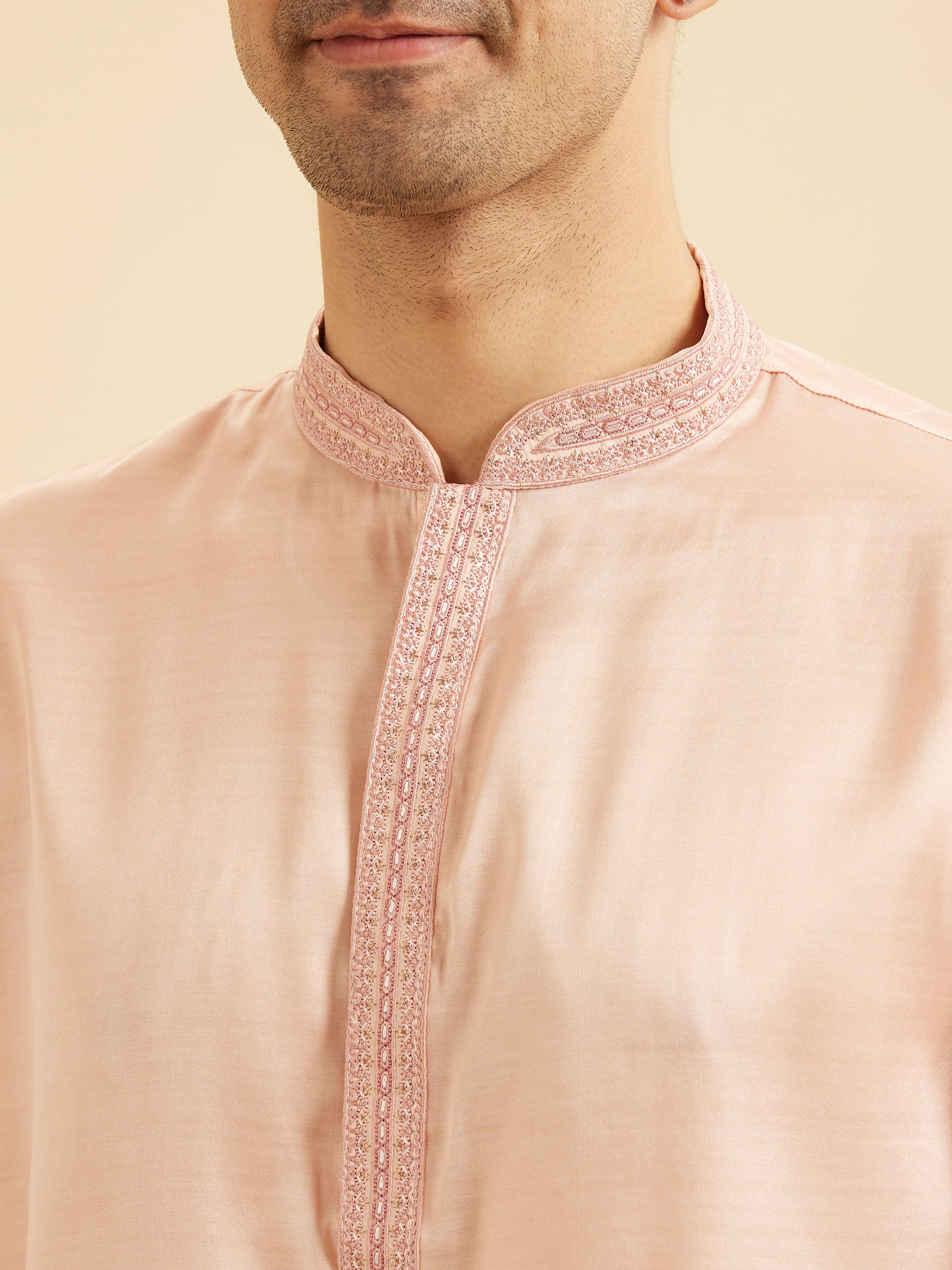 Manyavar Men Peach Elegance Kurta Pajama