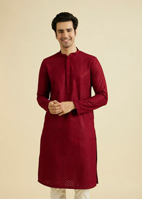 Manyavar Men Regal Maroon Kurta Pajama Ensemble