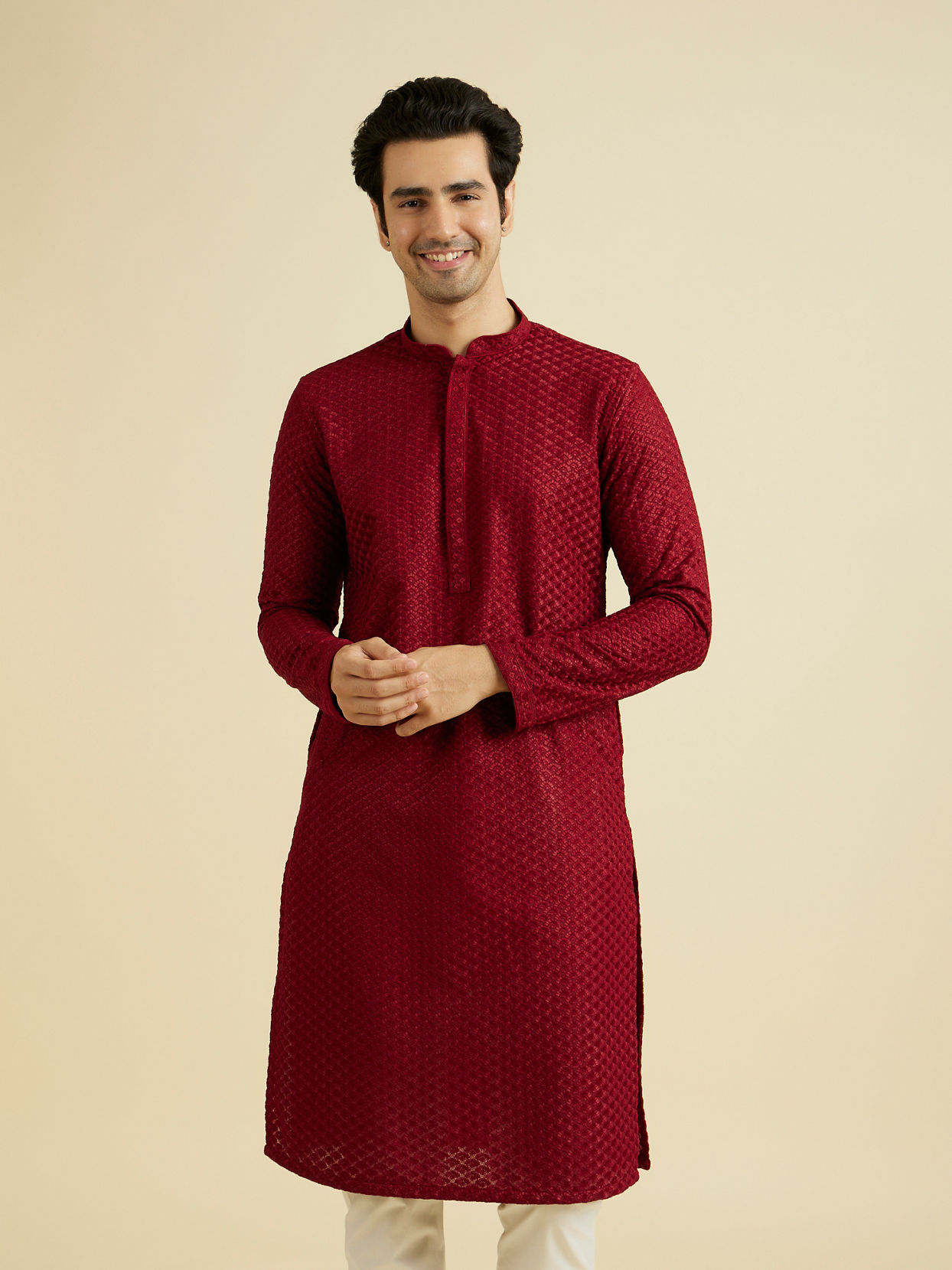Manyavar Men Regal Maroon Kurta Pajama Ensemble