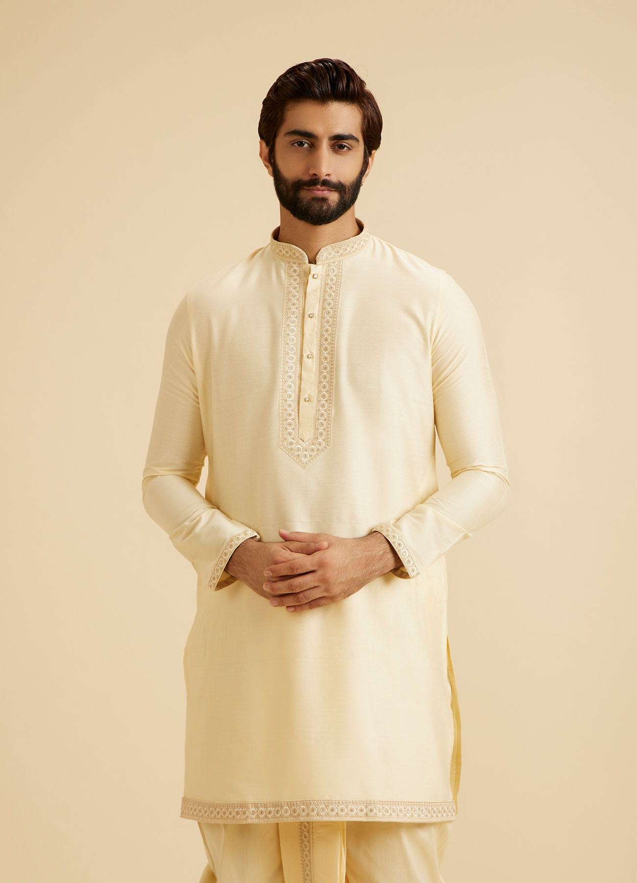 Manyavar Men Regal Beige Kurta Dhoti
