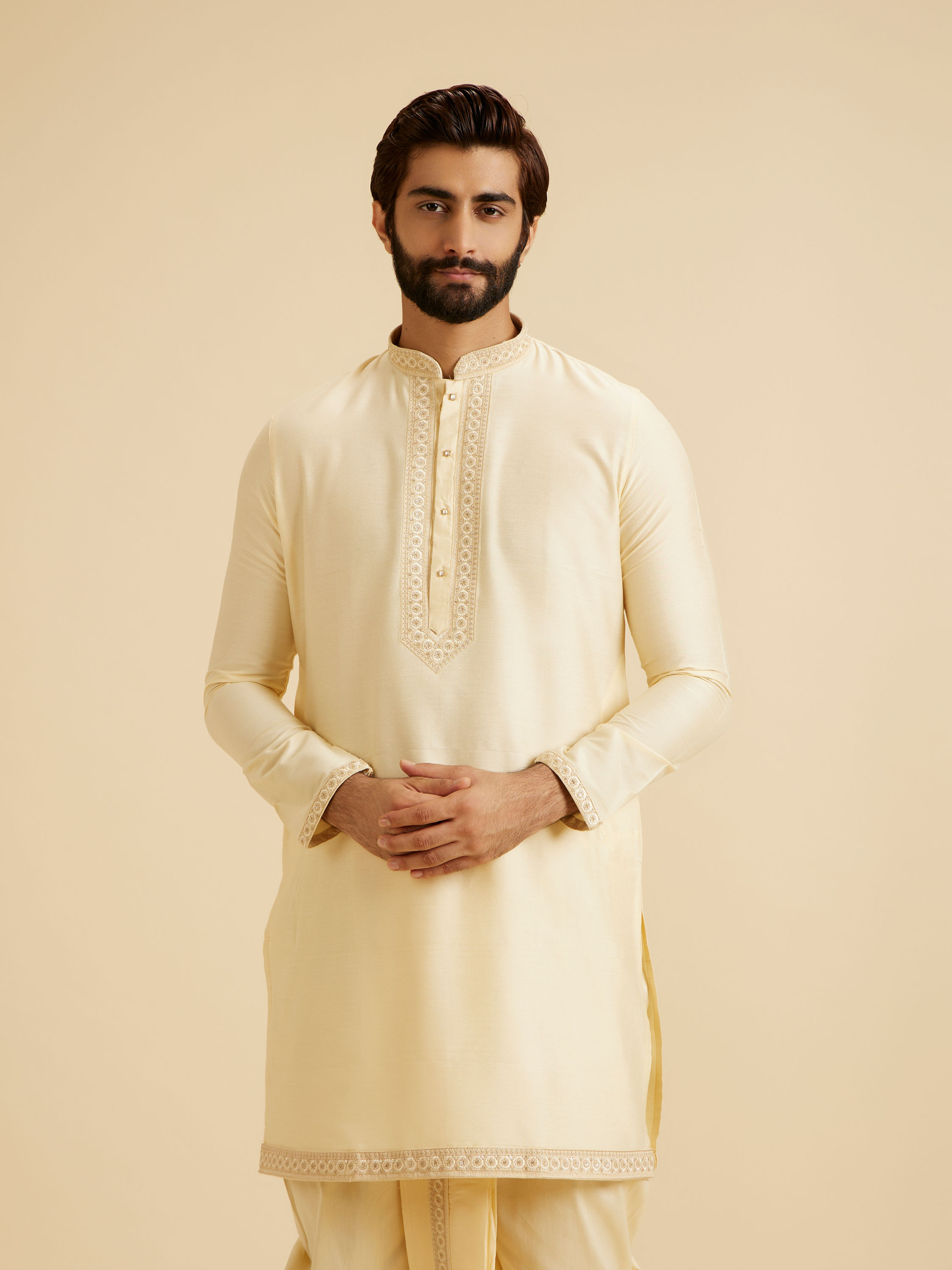 Manyavar Men Regal Beige Kurta Dhoti