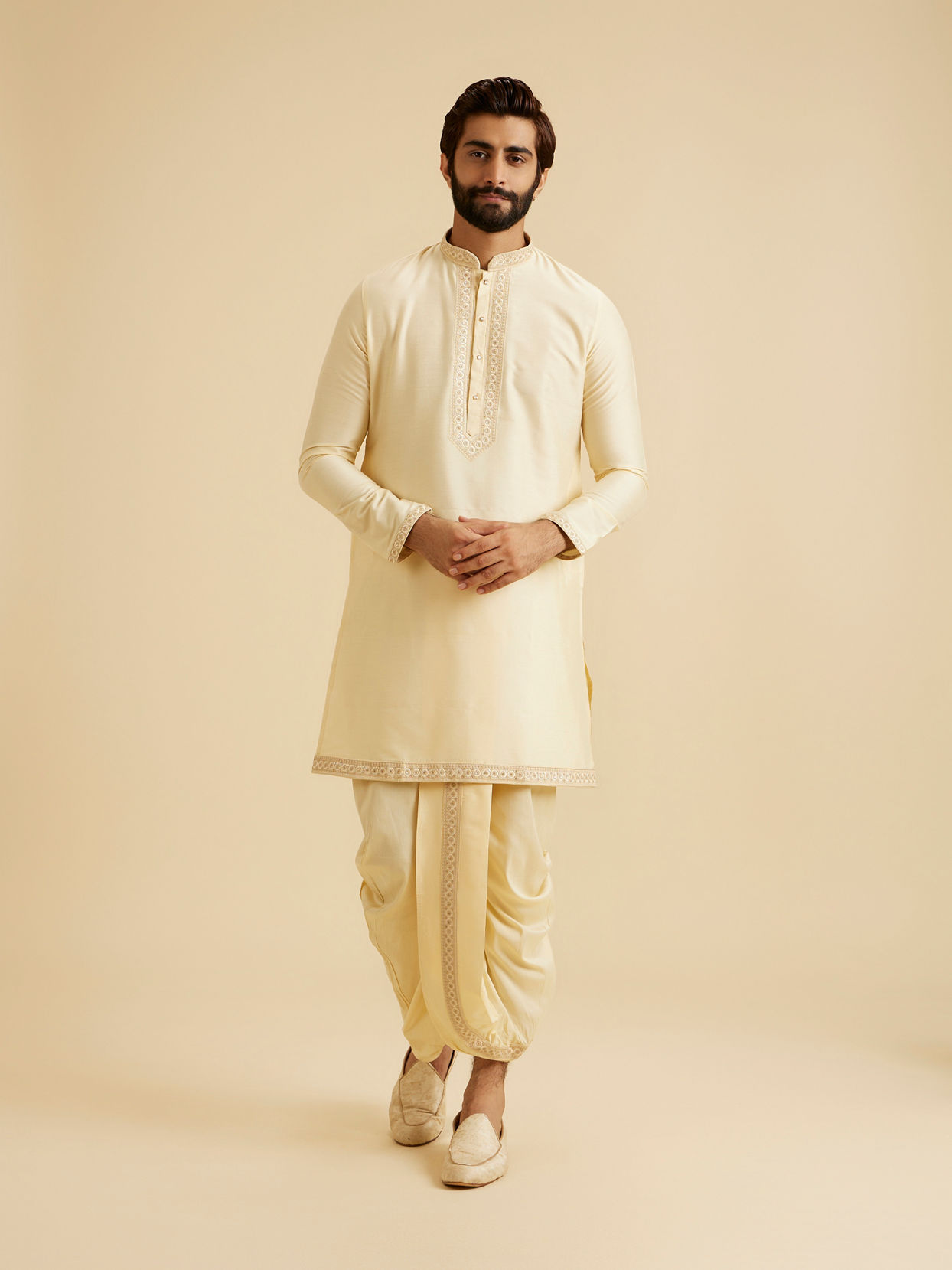 Manyavar Men Regal Beige Kurta Dhoti