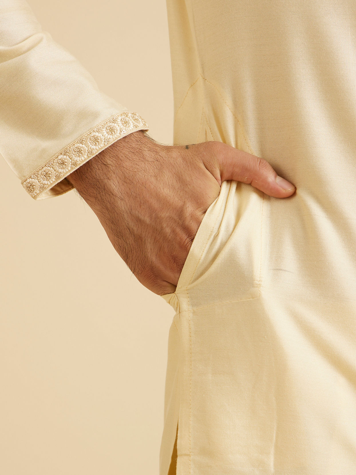 Manyavar Men Regal Beige Kurta Dhoti