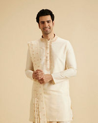 Manyavar Men Elegant Cream Kurta Dhoti Set