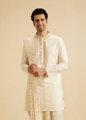 Manyavar Men Elegant Cream Kurta Dhoti Set