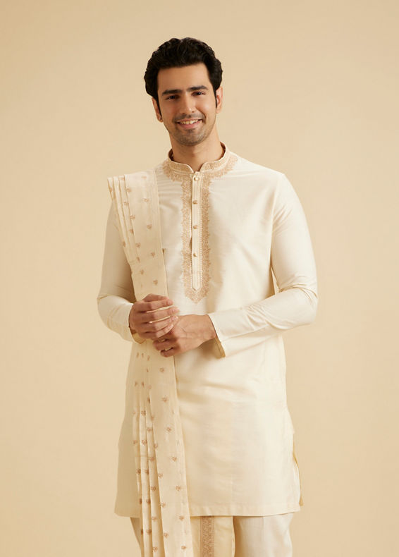 Manyavar Men Elegant Cream Kurta Dhoti Set