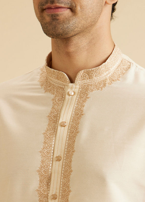 Manyavar Men Elegant Cream Kurta Dhoti Set