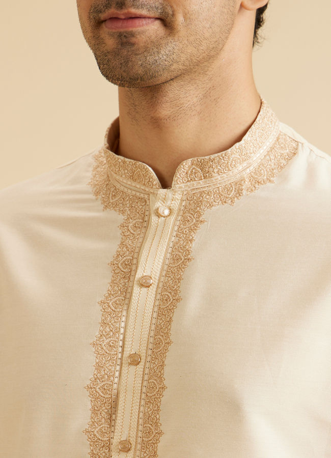 Manyavar Men Elegant Cream Kurta Dhoti Set