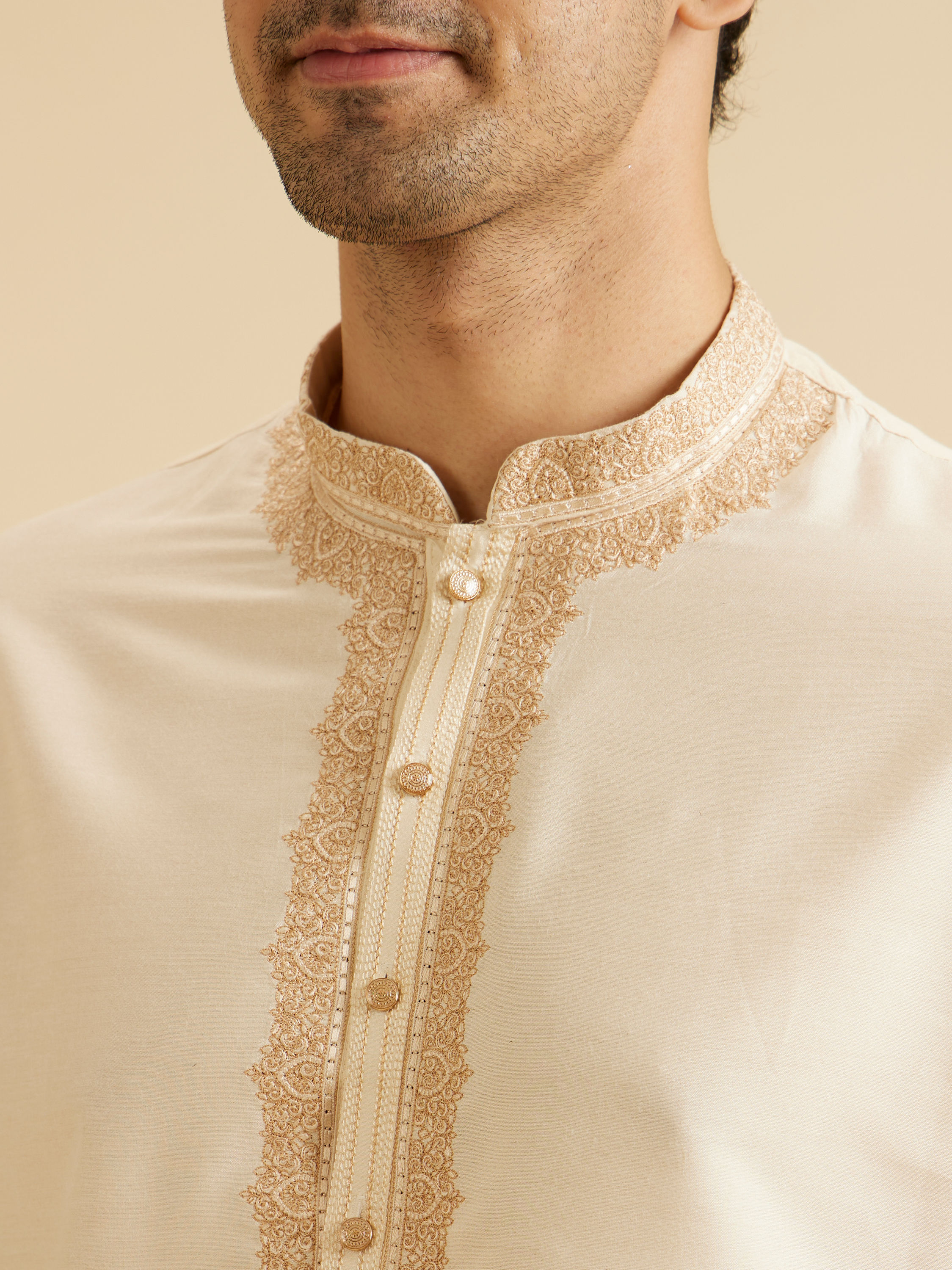 Manyavar Men Elegant Cream Kurta Dhoti Set
