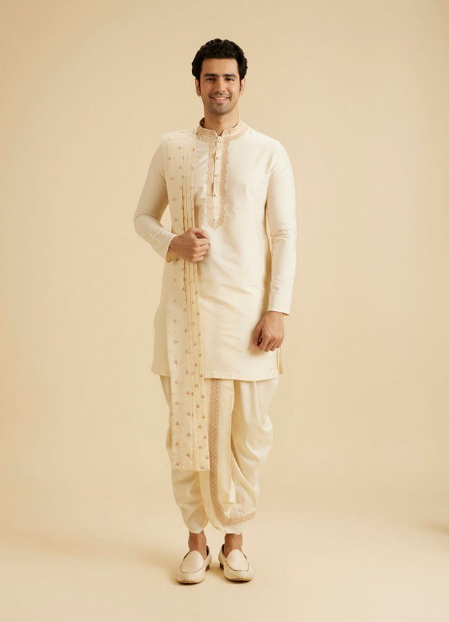 Manyavar Men Elegant Cream Kurta Dhoti Set