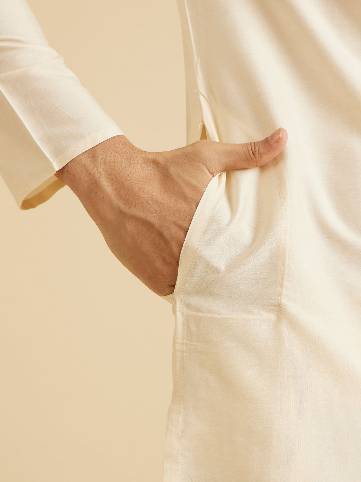 Manyavar Men Elegant Cream Kurta Dhoti Set