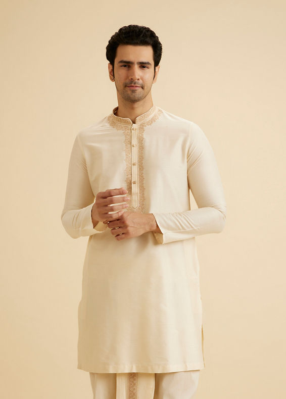 Manyavar Men Cream Elegance Kurta Dhoti