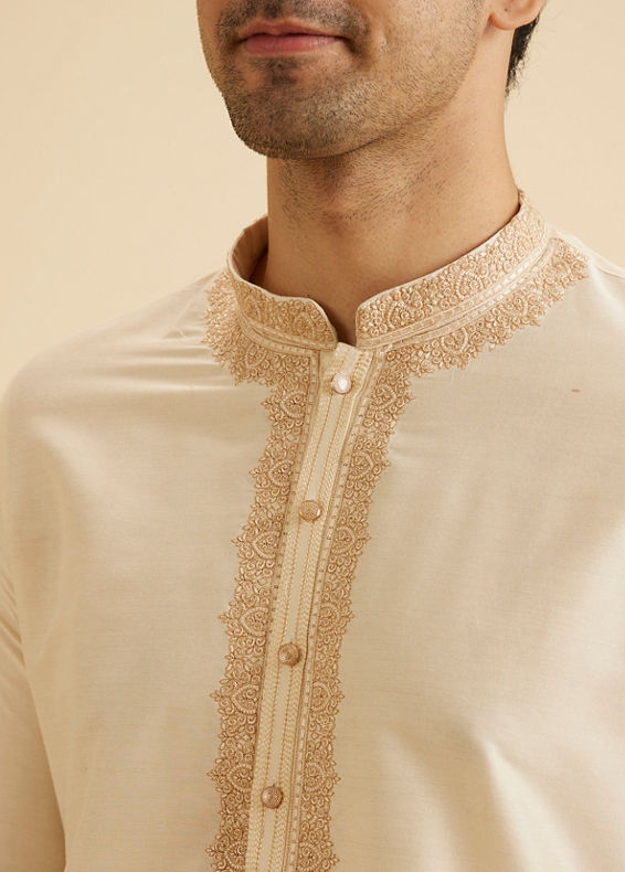 Manyavar Men Cream Elegance Kurta Dhoti
