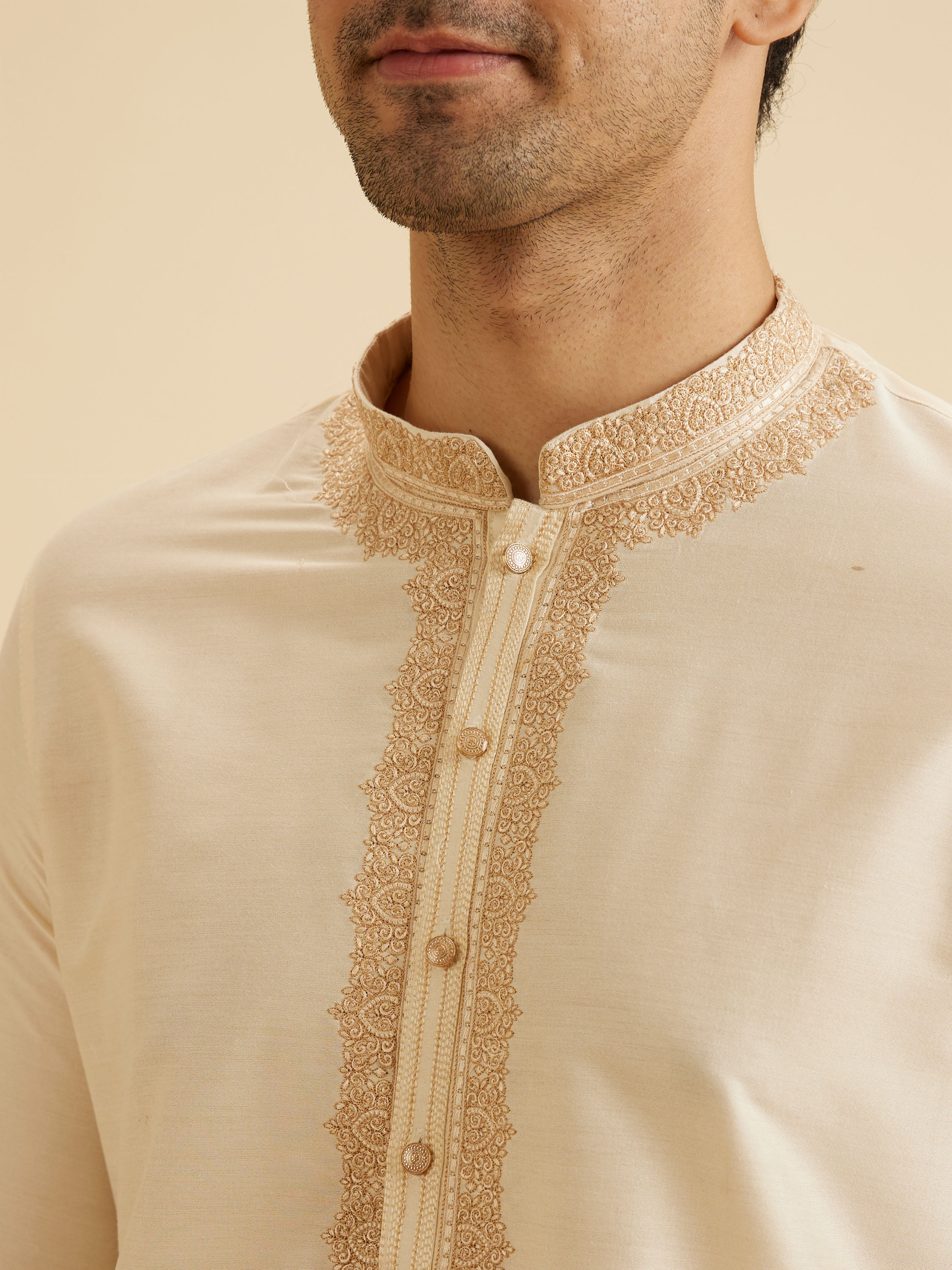Manyavar Men Cream Elegance Kurta Dhoti