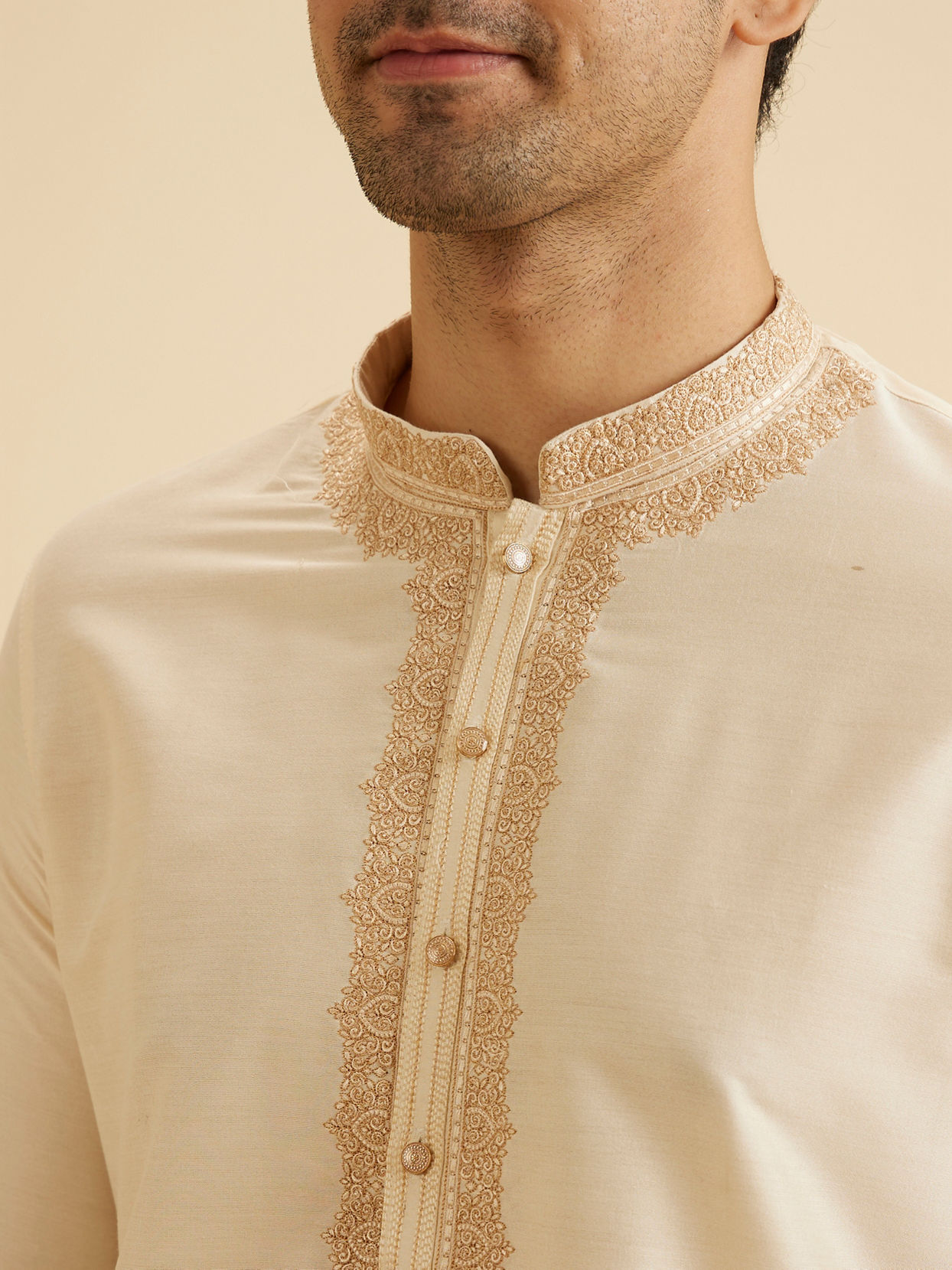 Manyavar Men Cream Elegance Kurta Dhoti