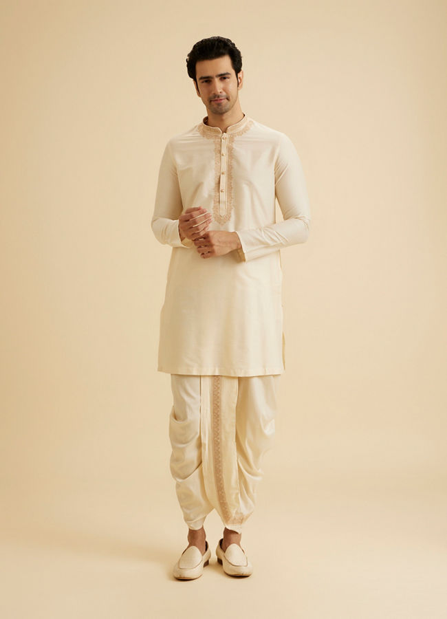 Manyavar Men Cream Elegance Kurta Dhoti