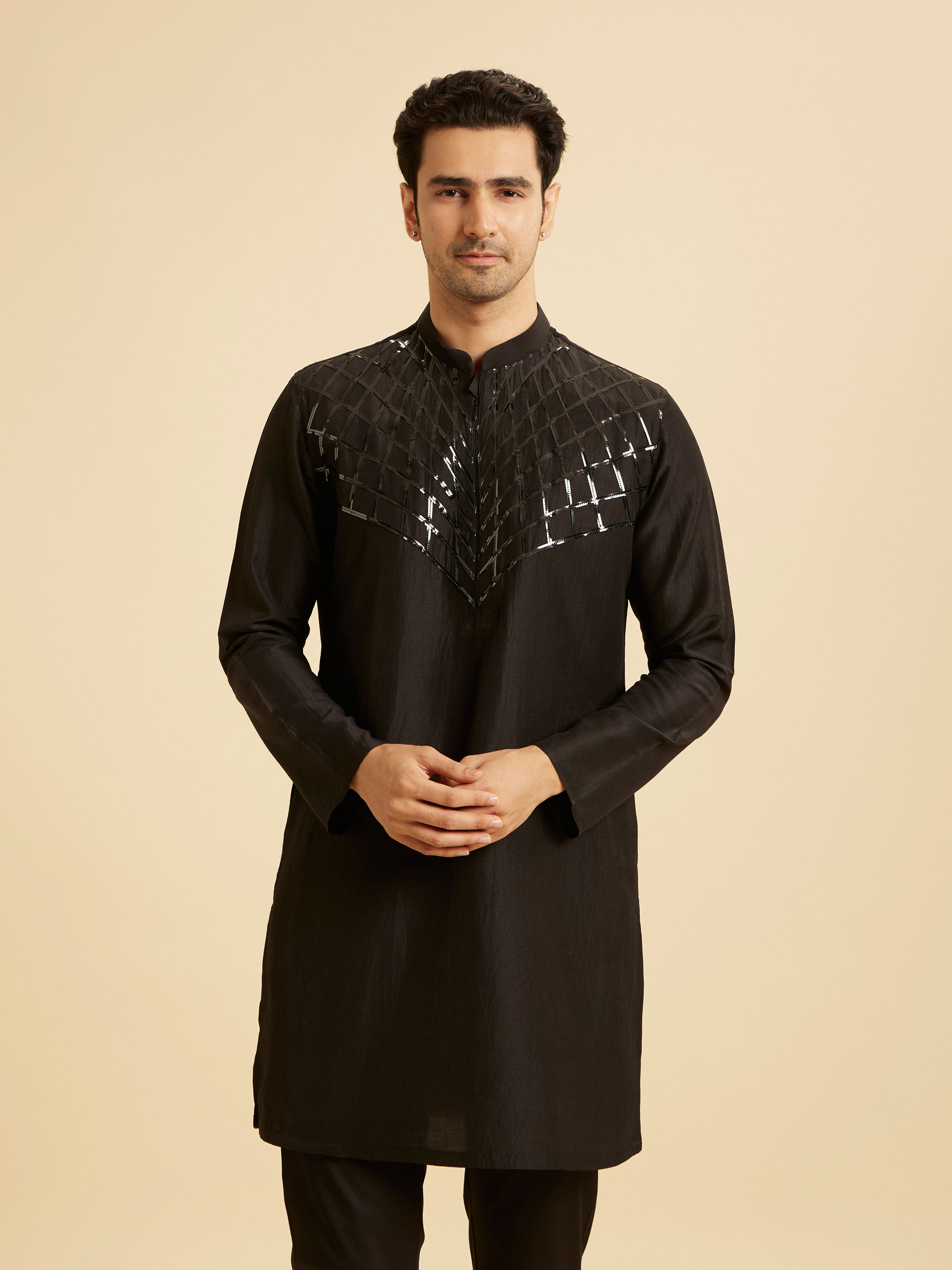 Manyavar Men Mystic Black Elegance Kurta Pajama