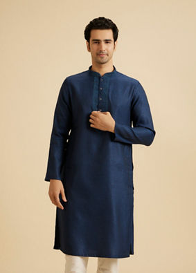 Manyavar Men Elegant Teal Blue Kurta Pajama