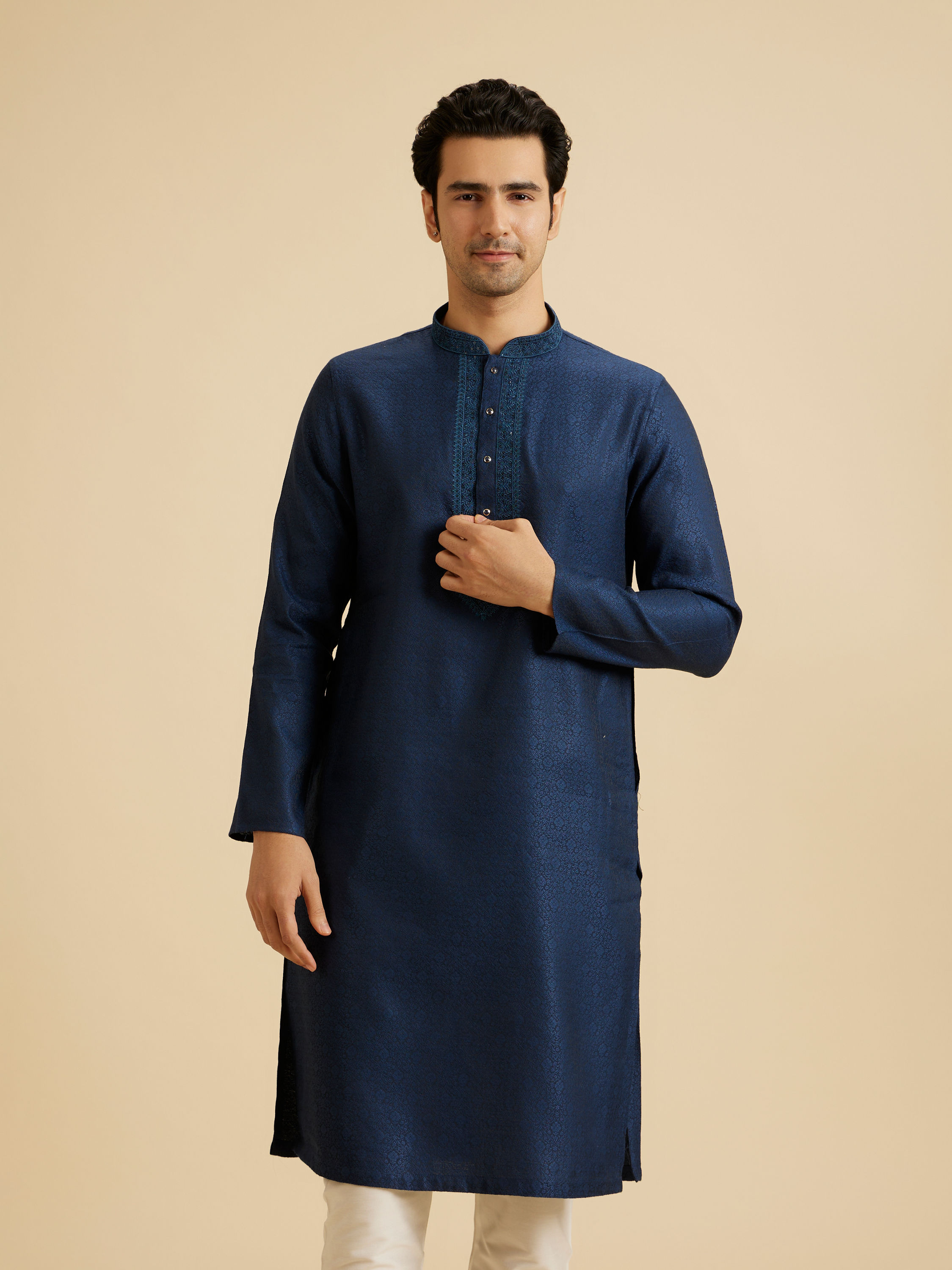 Manyavar Men Elegant Teal Blue Kurta Pajama