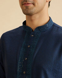 Manyavar Men Elegant Teal Blue Kurta Pajama