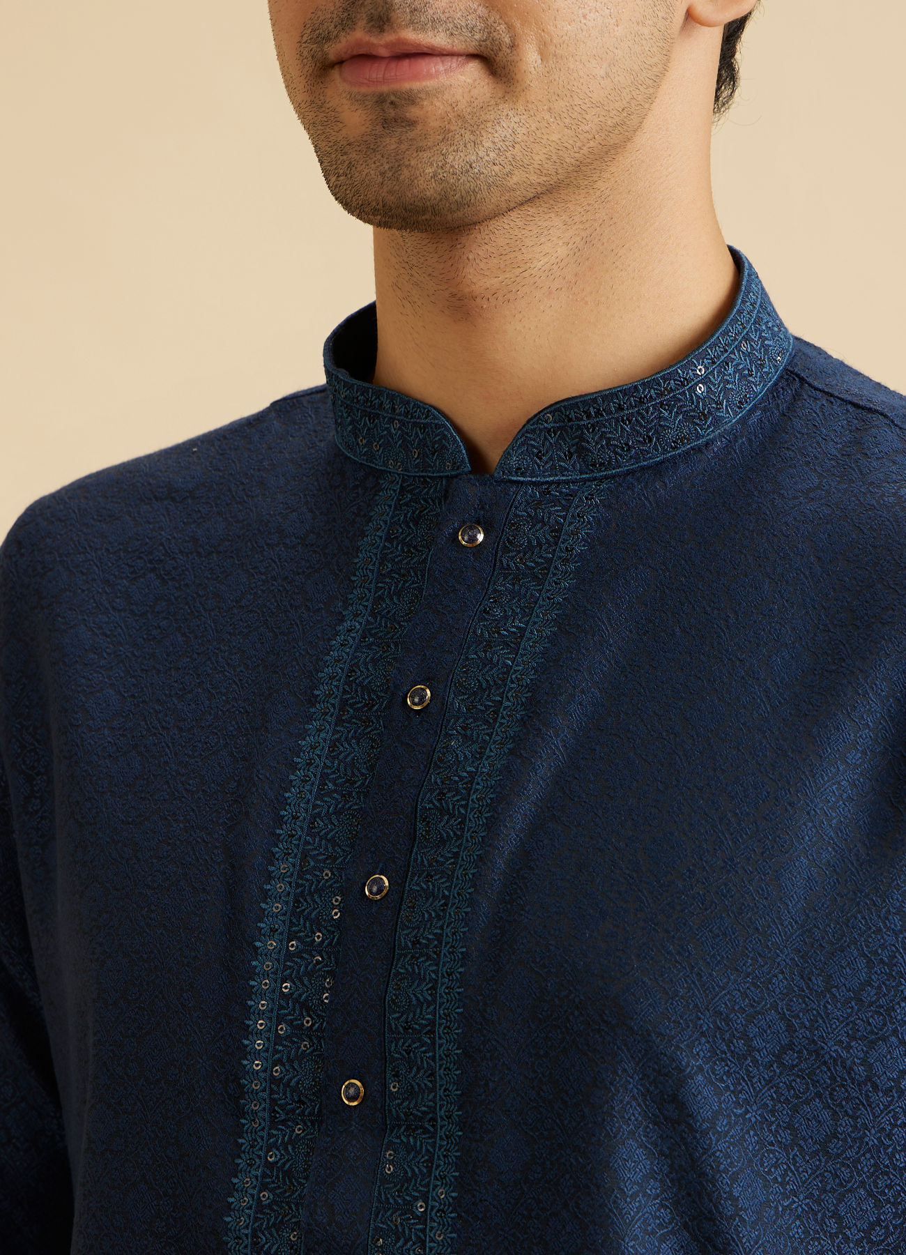 Manyavar Men Elegant Teal Blue Kurta Pajama