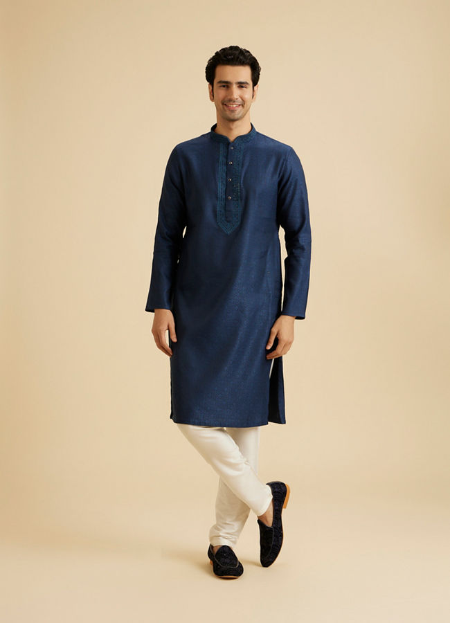Manyavar Men Elegant Teal Blue Kurta Pajama