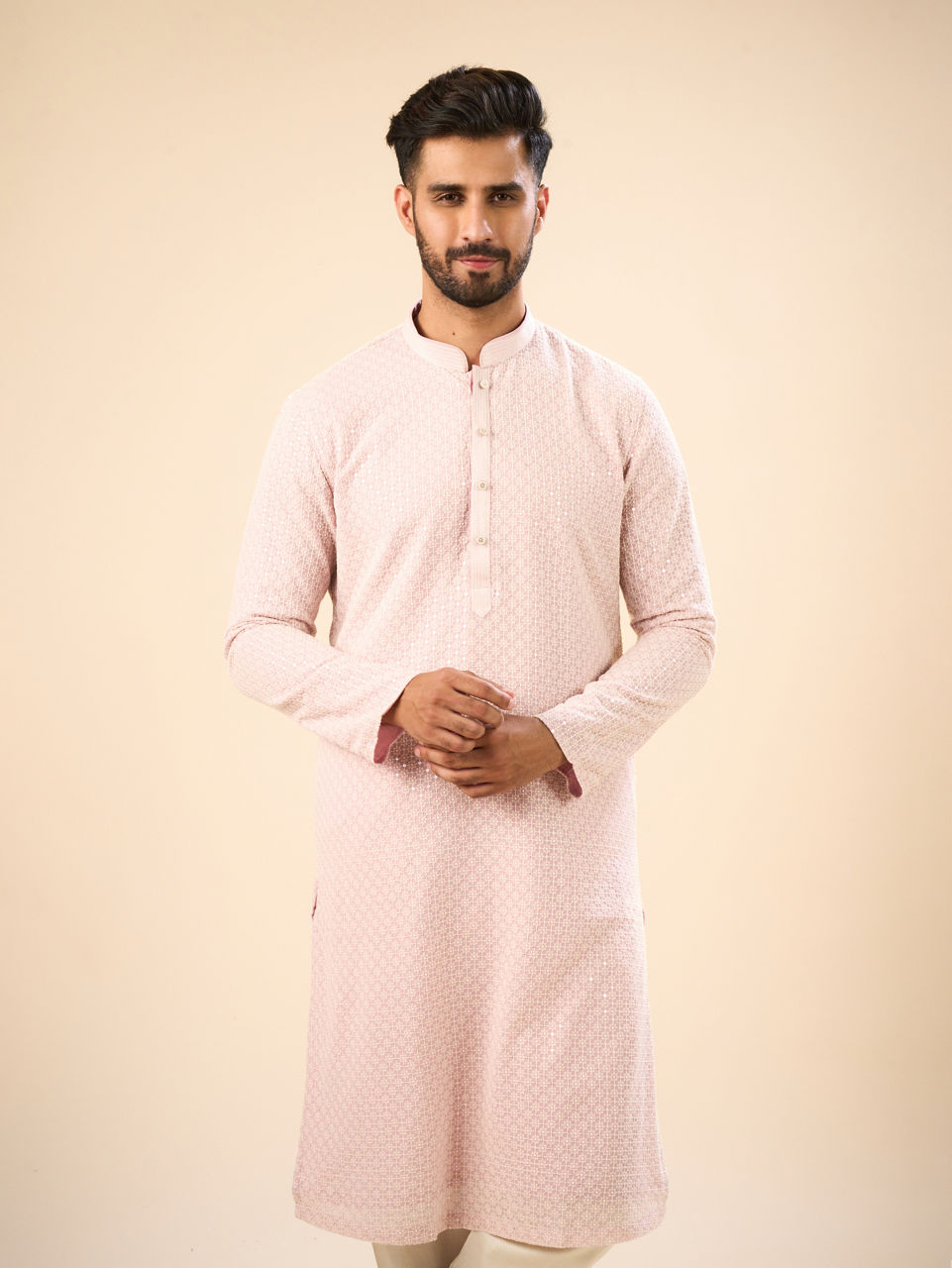 Manyavar Men Dusty Pink Elegance Kurta Pajama