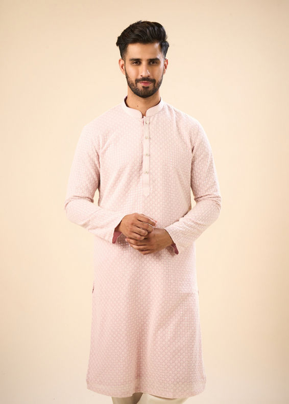 Manyavar Men Dusty Pink Elegance Kurta Pajama
