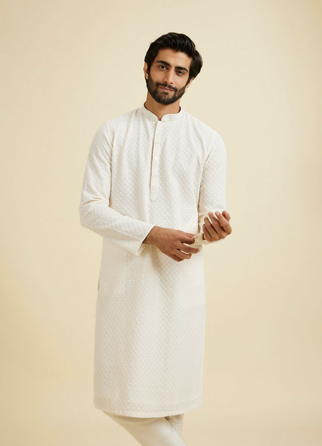 Manyavar Men Elegant Cream Georgette Kurta Pajama