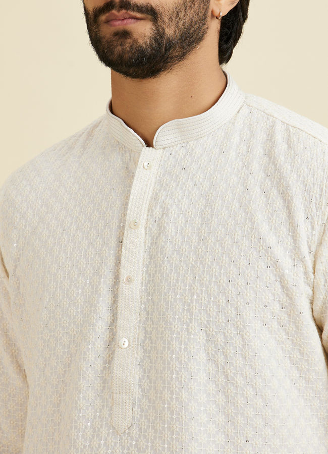 Manyavar Men Elegant Cream Georgette Kurta Pajama