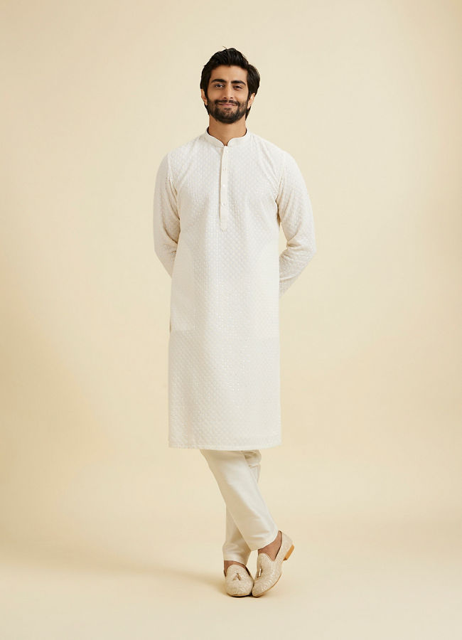 Manyavar Men Elegant Cream Georgette Kurta Pajama
