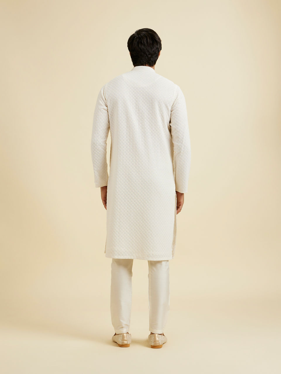 Manyavar Men Elegant Cream Georgette Kurta Pajama