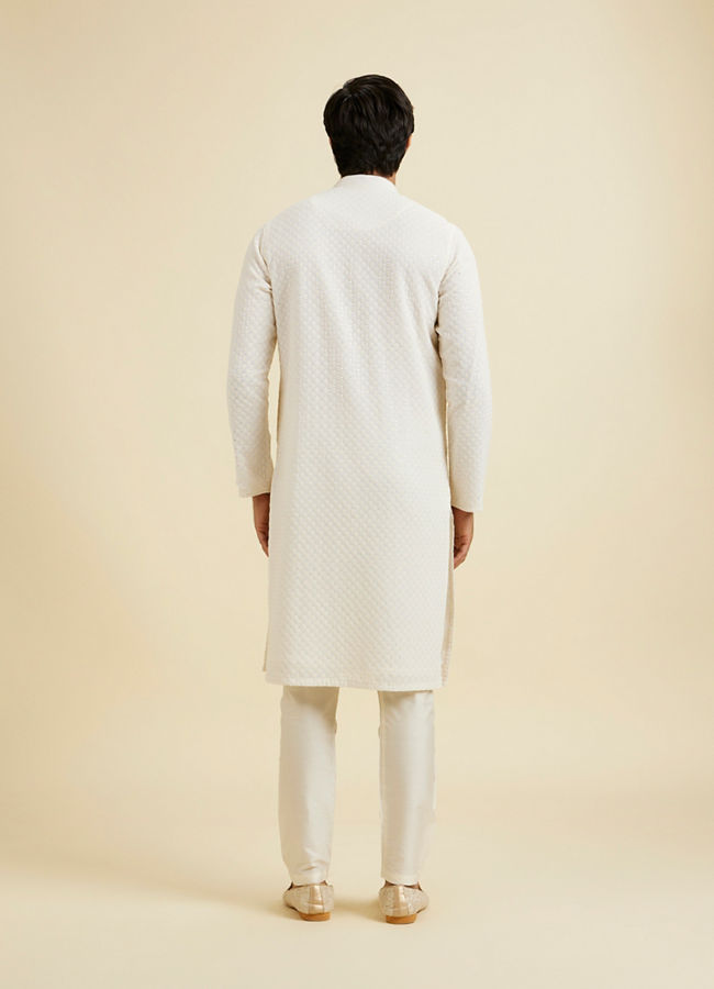 Manyavar Men Elegant Cream Georgette Kurta Pajama