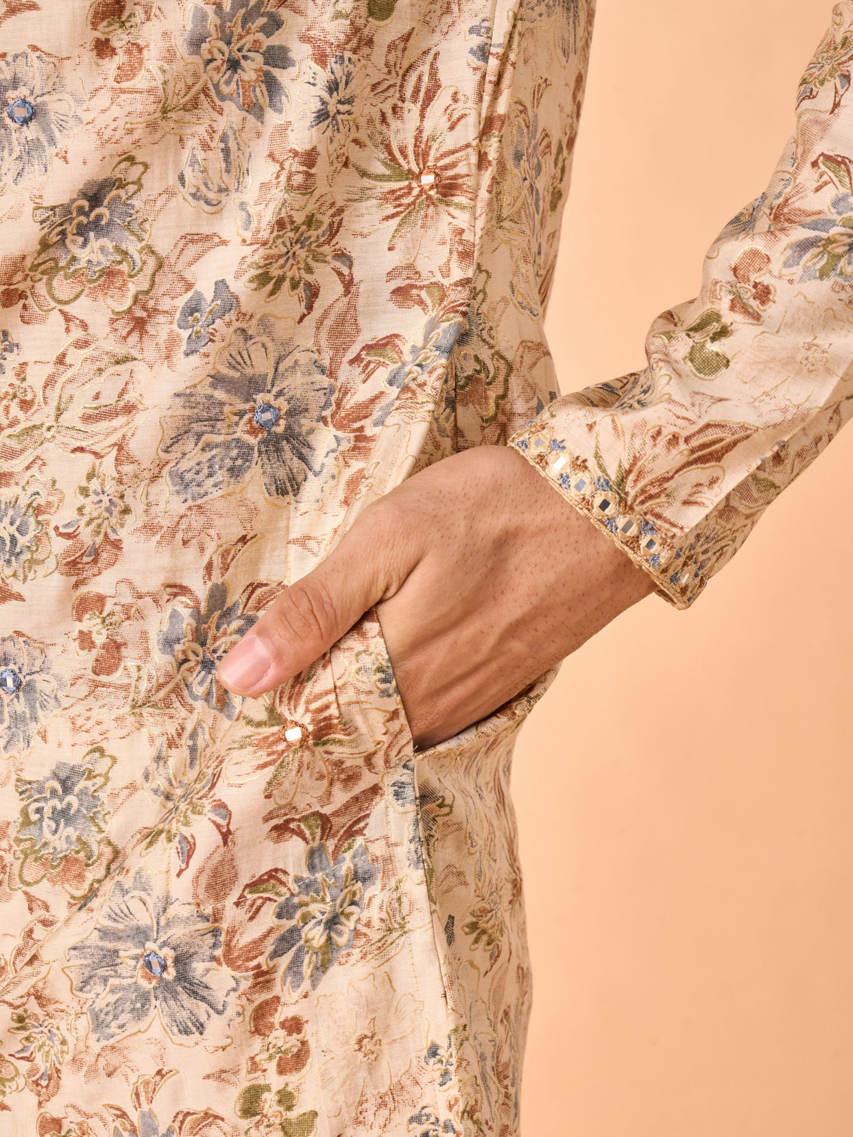 Manyavar Men Elegant Beige Viscose Kurta Pajama