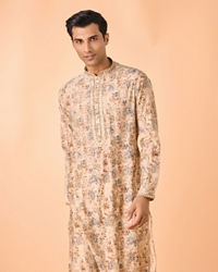 Manyavar Men Elegant Beige Viscose Kurta Pajama