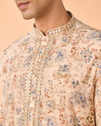 Manyavar Men Elegant Beige Viscose Kurta Pajama