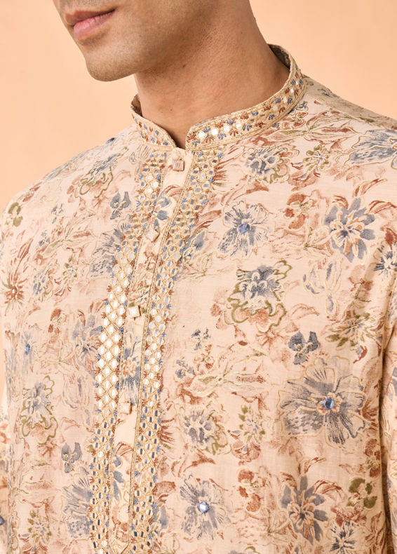 Manyavar Men Elegant Beige Viscose Kurta Pajama