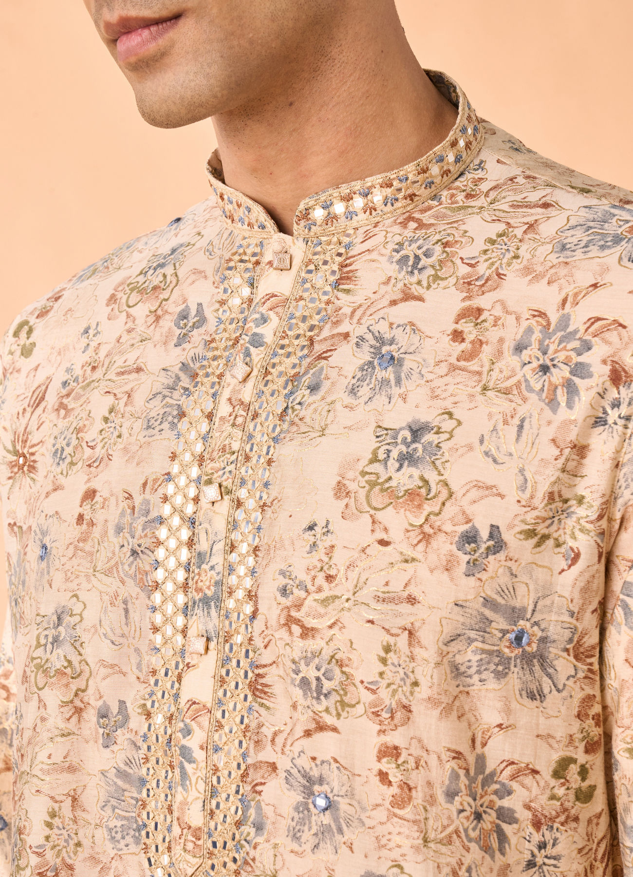 Manyavar Men Elegant Beige Viscose Kurta Pajama