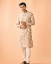 Manyavar Men Elegant Beige Viscose Kurta Pajama