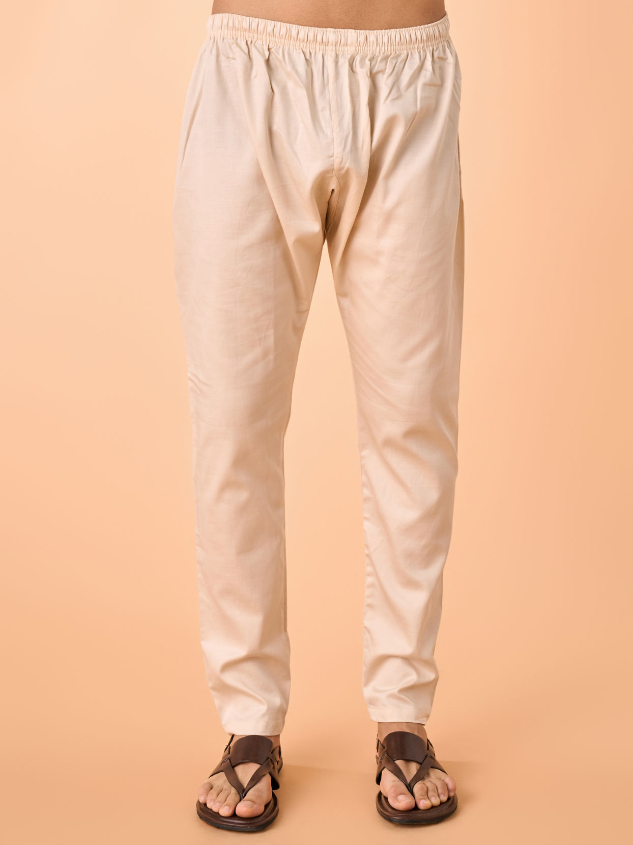 Manyavar Men Elegant Beige Viscose Kurta Pajama