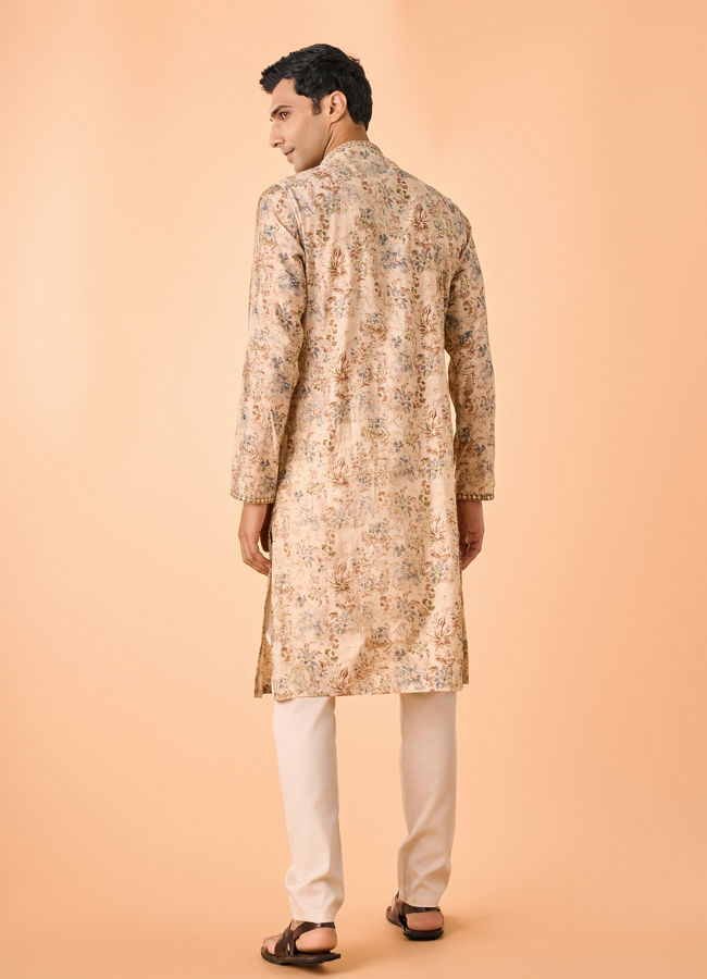 Manyavar Men Elegant Beige Viscose Kurta Pajama