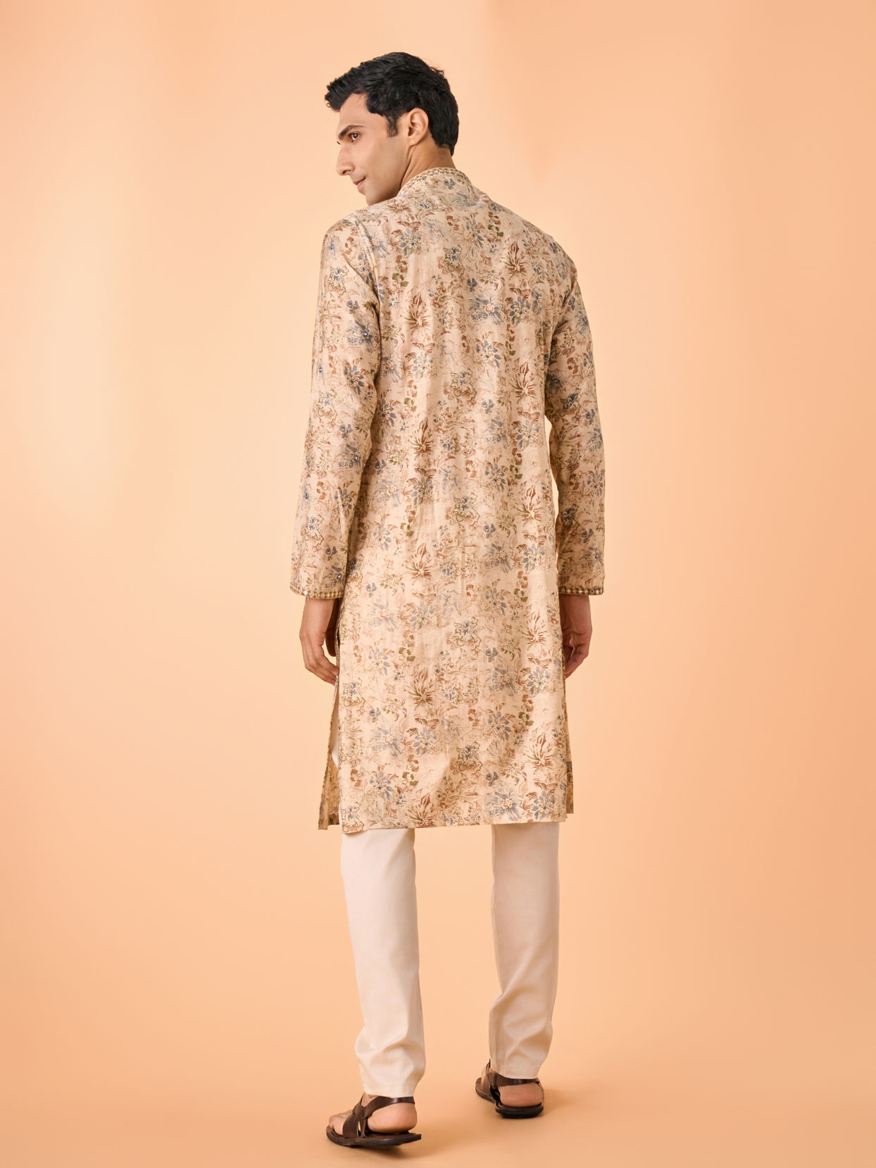 Manyavar Men Elegant Beige Viscose Kurta Pajama