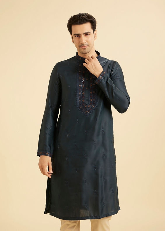 Manyavar Men Teal Blue Tantalizing Kurta Pajama