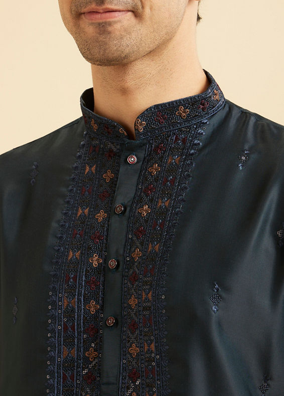 Manyavar Men Teal Blue Tantalizing Kurta Pajama
