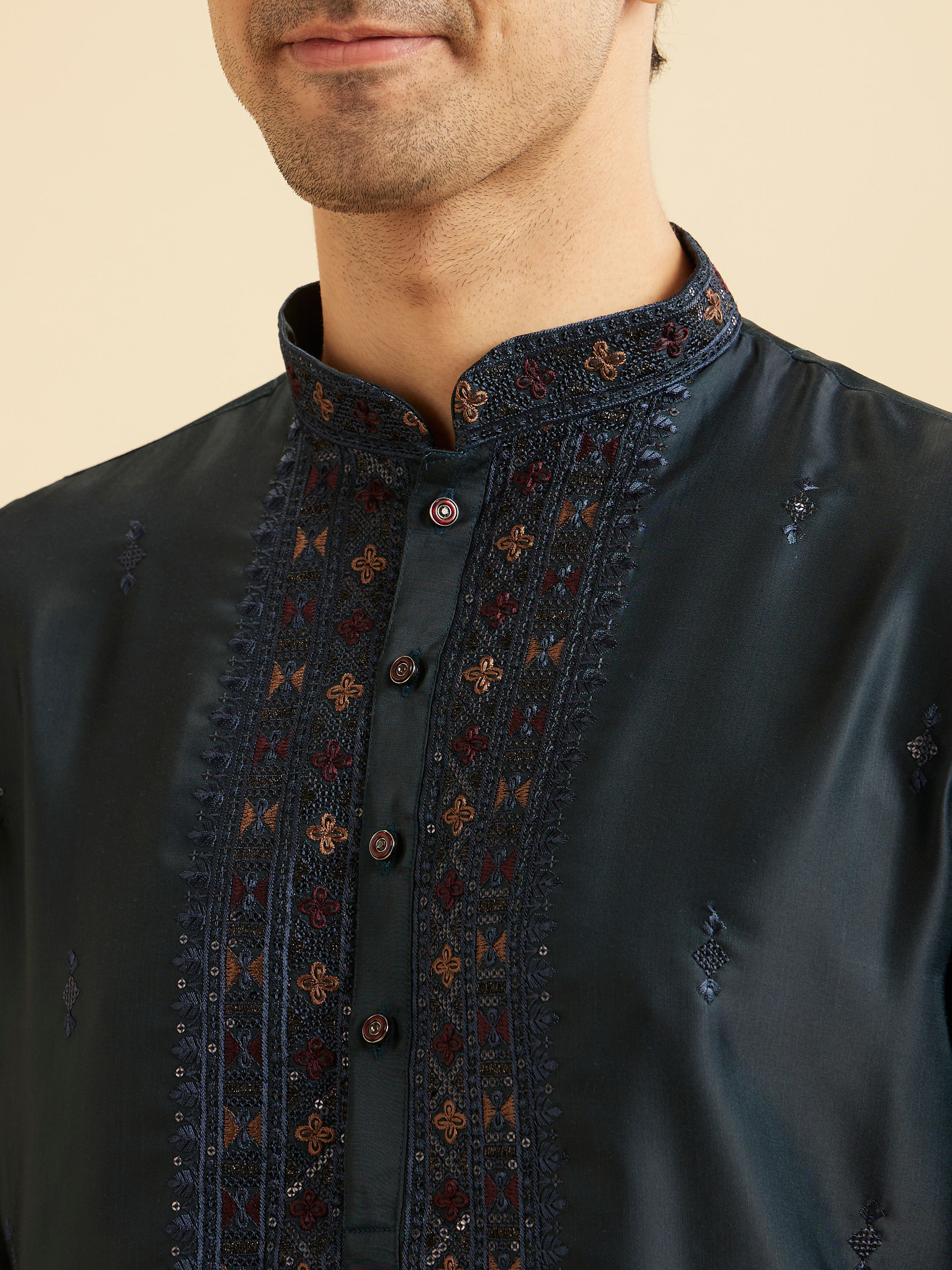 Manyavar Men Teal Blue Tantalizing Kurta Pajama