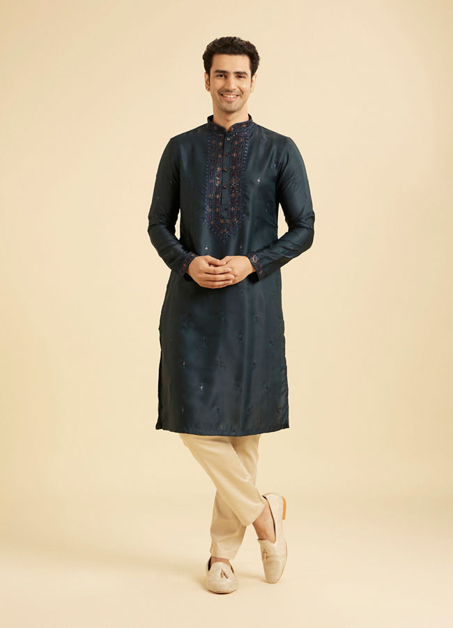 Manyavar Men Teal Blue Tantalizing Kurta Pajama