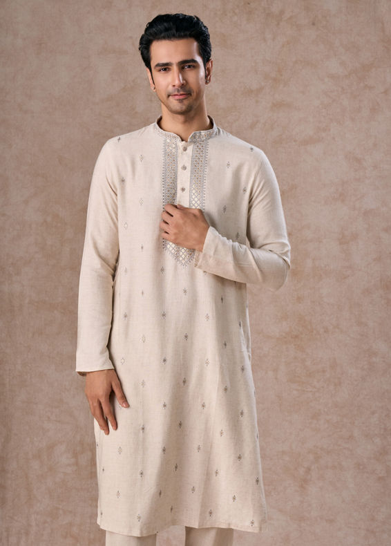 Manyavar Men Light Grey Elegant Kurta Pajama